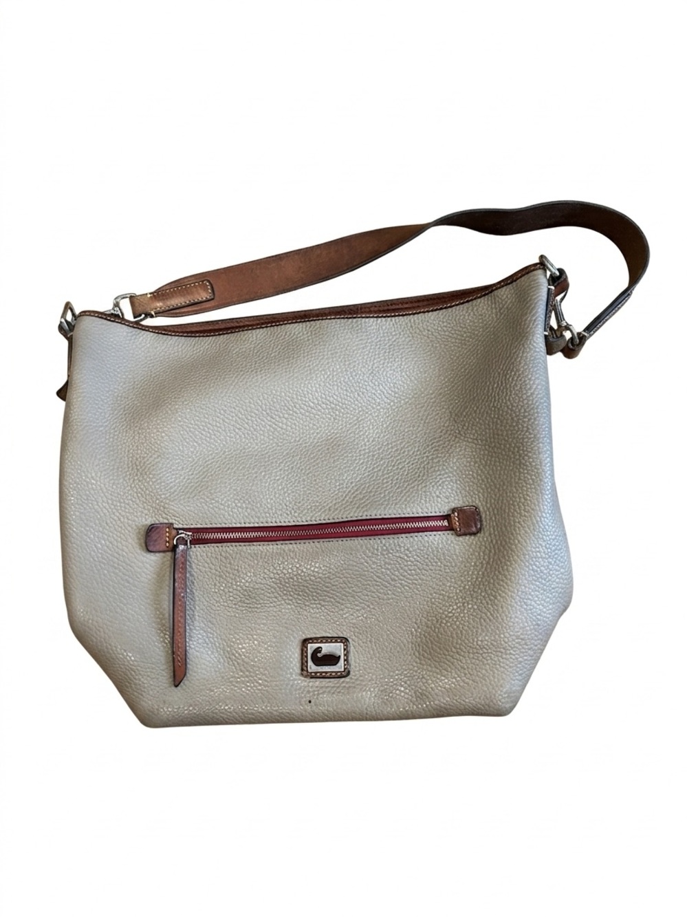 Dooney &‎ Bourke Pebble Grain Leather Hobo Bag Taupe Gray Slouchy Shoulder Purse